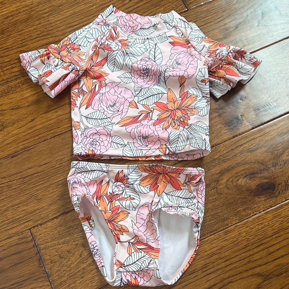 Floral Kids Swim Set - Pink and Orange